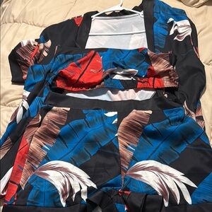 Tropical Leaf Print Two-Piece Set